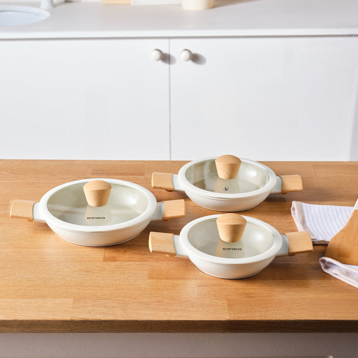 Karaca Swiss Crystal Almond, Set de 6 Casseroles Basses, Induction
