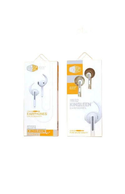 Two boxes of Kingleen earphones on a yellow shelf with 'Product display' text above.