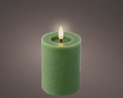 LED Battery Operated Green Wax Pillar Candle - 11cm