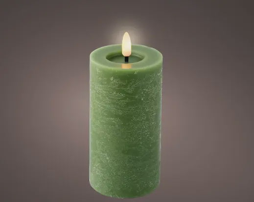 LED Battery Operated Green Wax Pillar Candle - 15cm