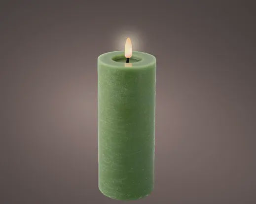 LED Battery Operated Green Wax Pillar Candle - 19cm