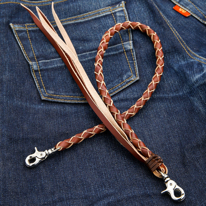 A view showing the detail of the four-strand hand-braided genuine leather.