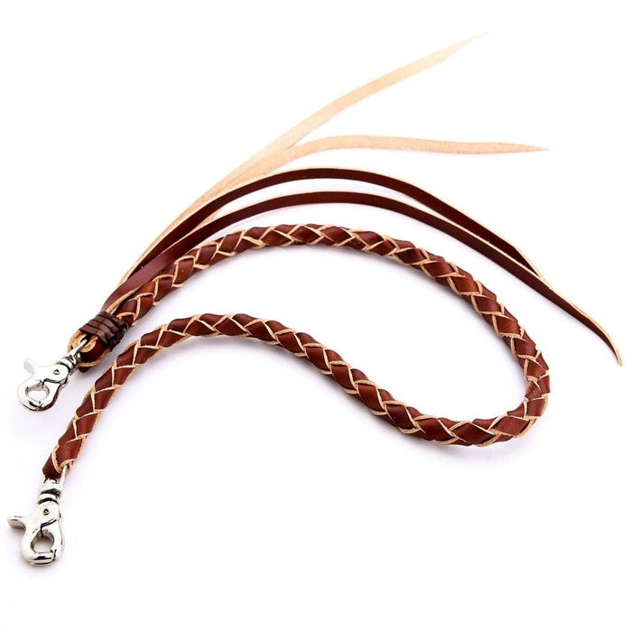 The handmade genuine cowhide wallet chain in light brown, isolated on a white background.