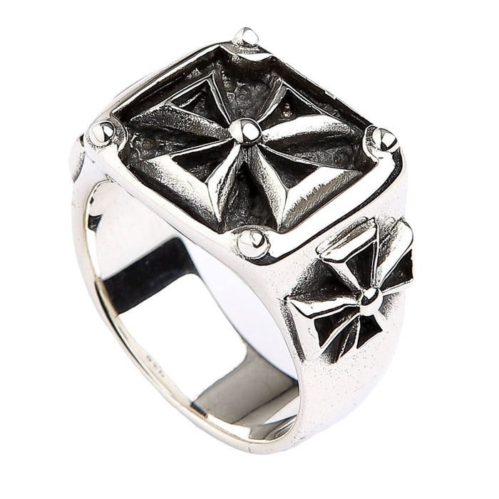 A men's Knights of Malta-style ring, a powerful symbol of honor and chivalry in solid sterling silver.