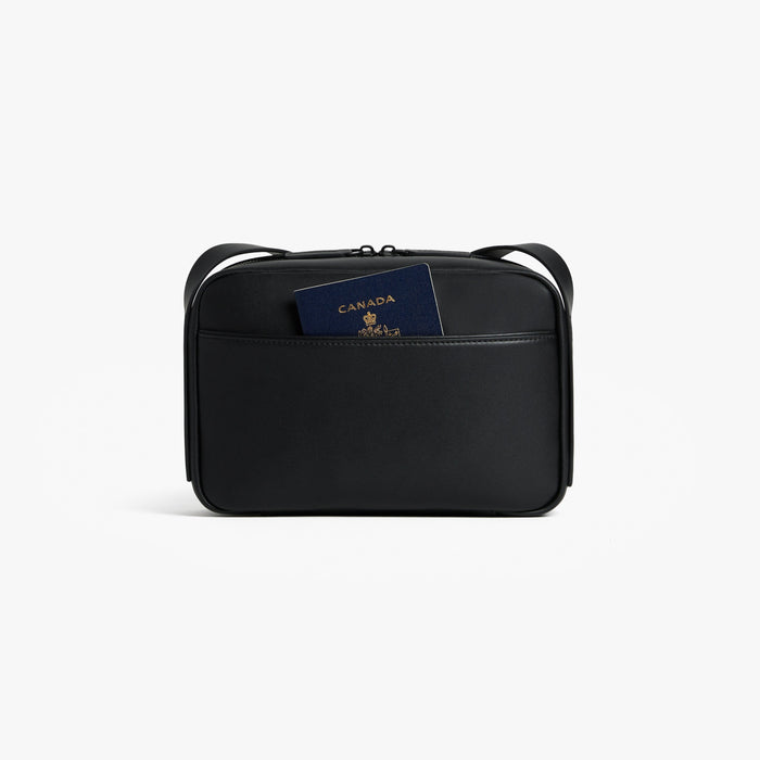 Carbon Black (Vegan Leather) | Back view of Metro Crossbody Carbon Black