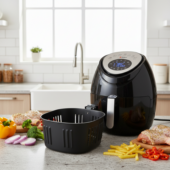 Milex Easy-Load Fry Basket for Power Air Fryer XXXL – Black Non-Stick Replacement Basket
