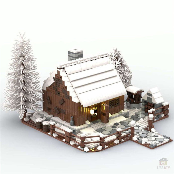 MOC Bergwald Winter Holzhaus mit Kamin - LesDiy - Klemmbausteine