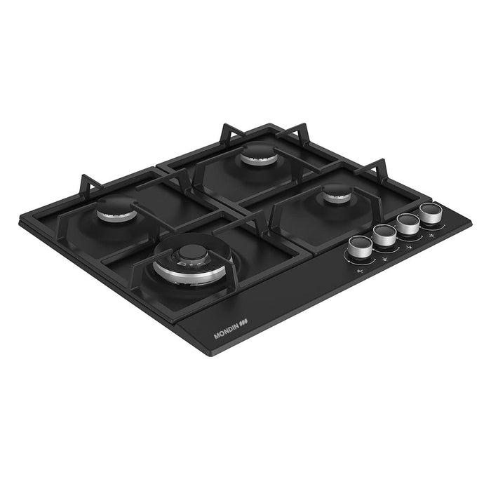 Mondin Built in Hob Gas with Safety, 60Cm, Cast Iron, Black