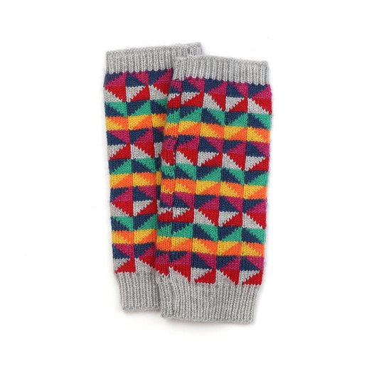 Multi Rainbow Retro Geo Pattern Wool Blend Wrist Warmers