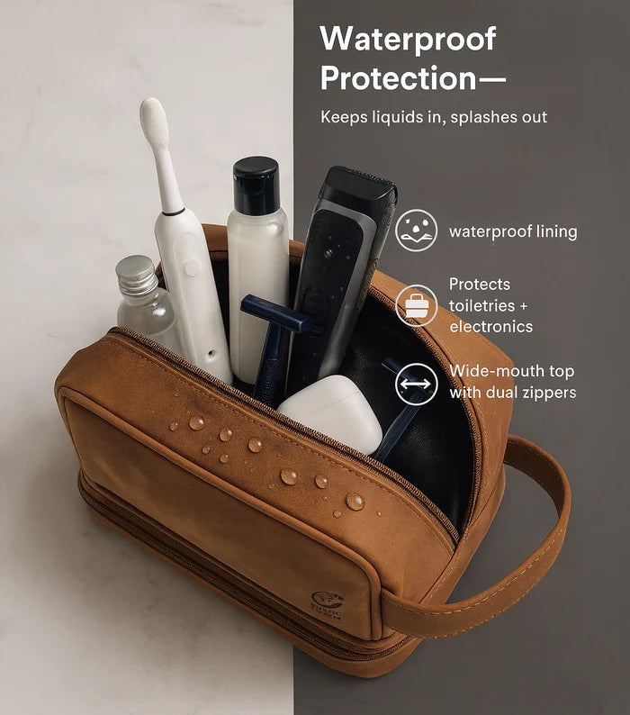 Nancy Leather Travel Makeup Bag (Brown)