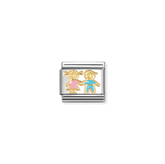 Nomination Classic 18K Gold Charm - Pink & Blue Siblings
