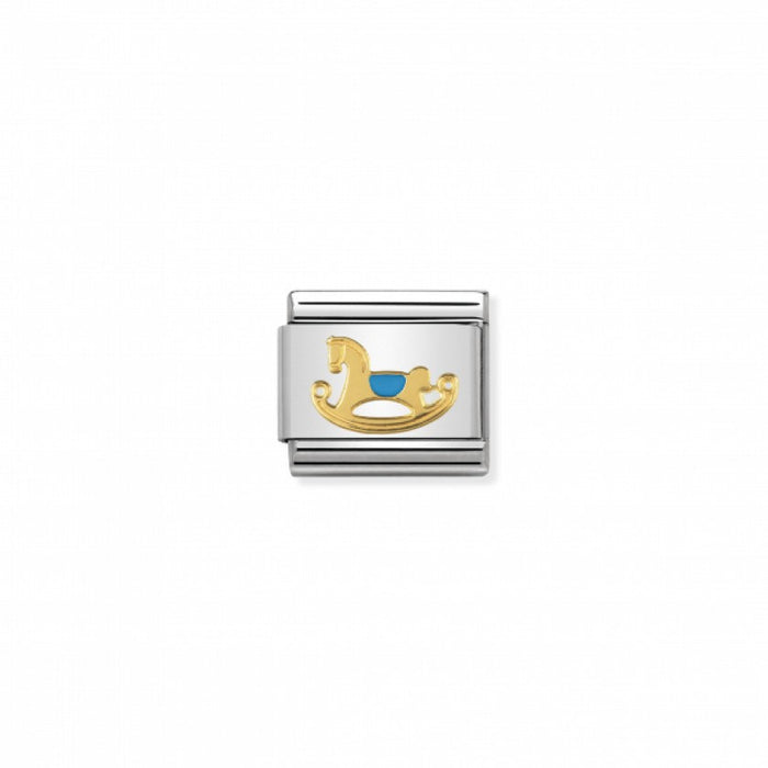 Nomination Classic Link Gold and Enamel Light Blue Rocking Horse Charm