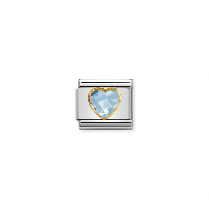 Nomination Classic Link Gold Faceted Cubic Zirconia Heart Light Blue Charm