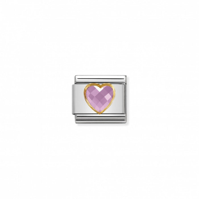 Nomination Classic Link Gold Faceted Cubic Zirconia Heart Pink Charm