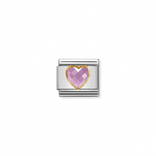 Nomination Classic Link Gold Faceted Cubic Zirconia Heart Pink Charm