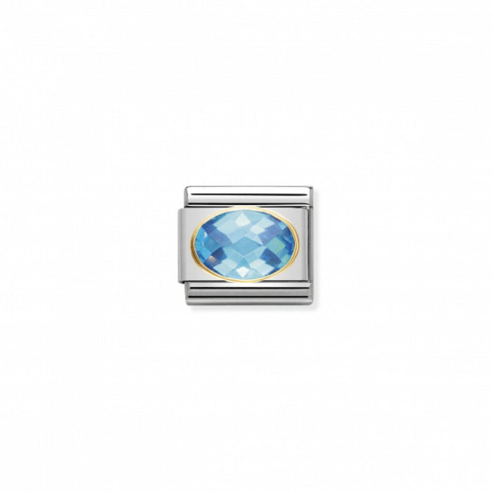Nomination Classic Link Gold Faceted Cubic Zirconia Light Blue Stone Charm