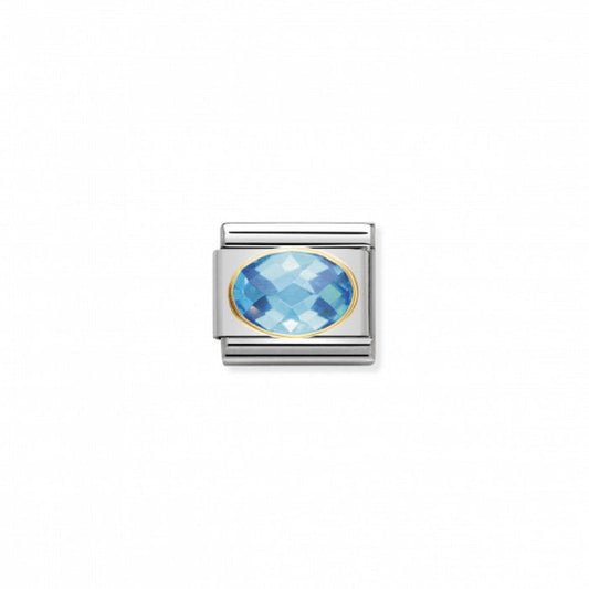 Nomination Classic Link Gold Faceted Cubic Zirconia Light Blue Stone Charm