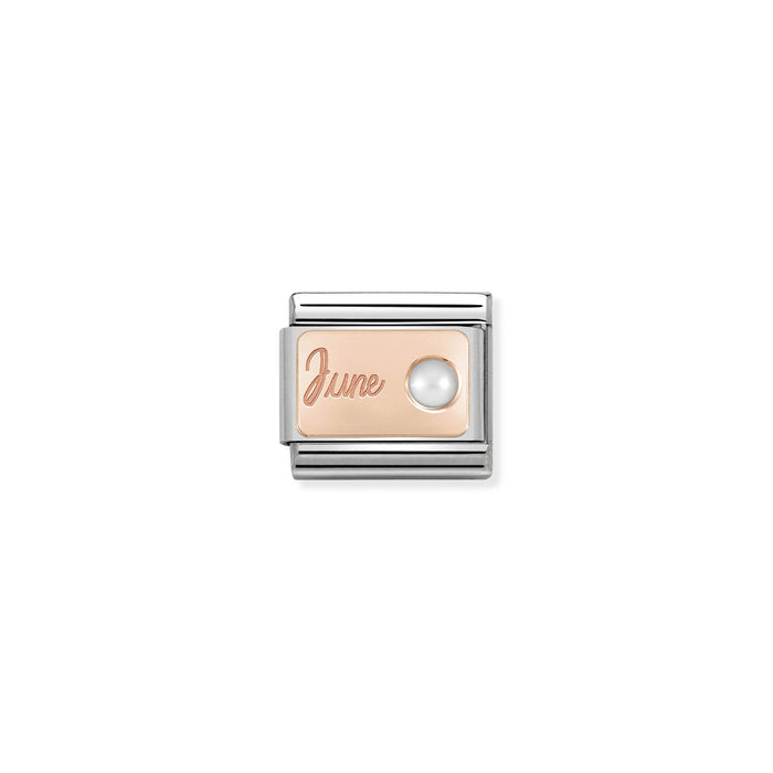 Nomination Classic Link Stone of the Month Rose Gold June White Pearl