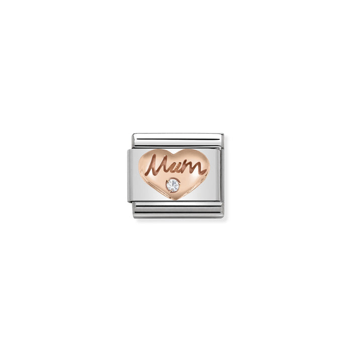 Nomination Classic Link Symbols 9K Rose Gold and Cubic Zirconia Mum Heart