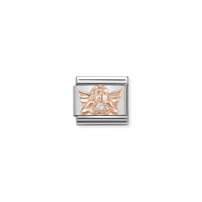 Nomination Classic Link Symbols with 9K Rose Gold and Cubic Zirconia Angel of Family Charm