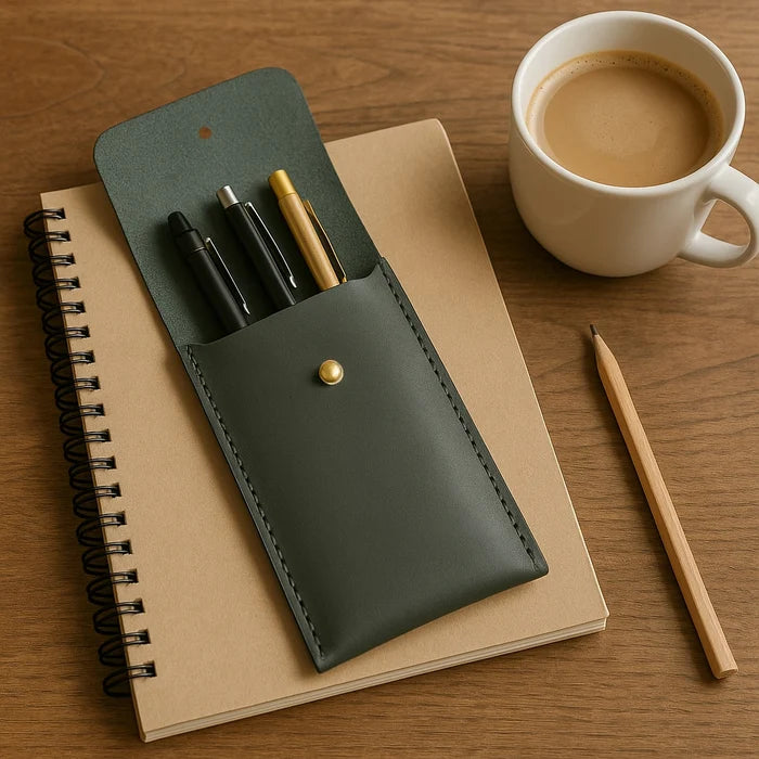 Oliver Leather Pen Case - Handmade Pen Protective Sleeve Cover (Black)