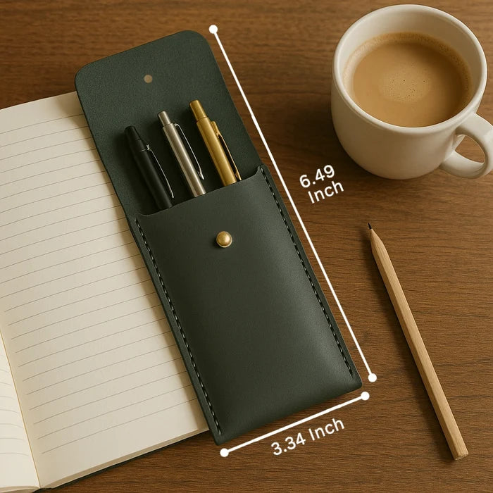 Oliver Leather Pen Case - Handmade Pen Protective Sleeve Cover (Black)