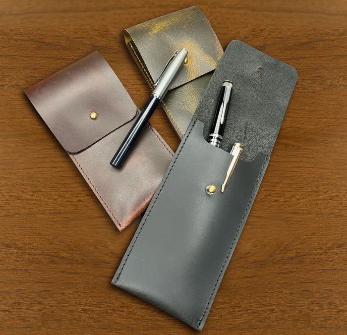 Oliver Leather Pen Case - Handmade Pen Protective Sleeve Cover (Black)