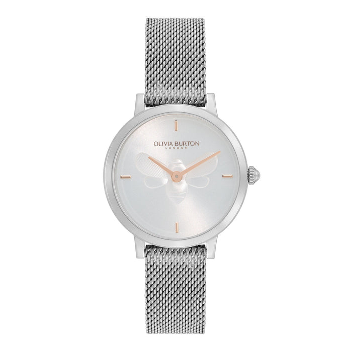 Olivia Burton Bee Ultra Slim Silver Mesh Watch