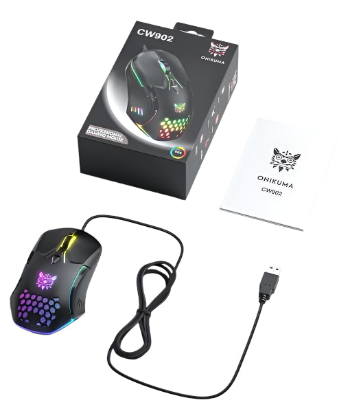 Onikuma Gaming Mouse 6400 DPI, LED Backlit USB Optical Ergonomic, Black