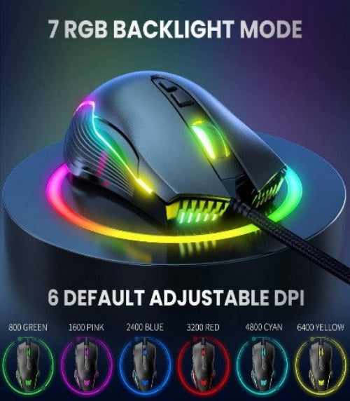 Onikuma USB Gaming Mouse, RGB LED Wired E-Sports Mouse, Black