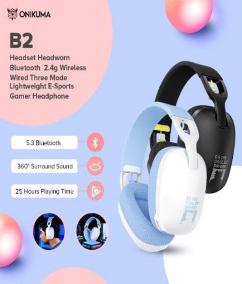 Onikuma Wireless Gaming Headset, Noise Cancelling with Microphone, For PS5 & PS4 & PC & Mac, Black / White