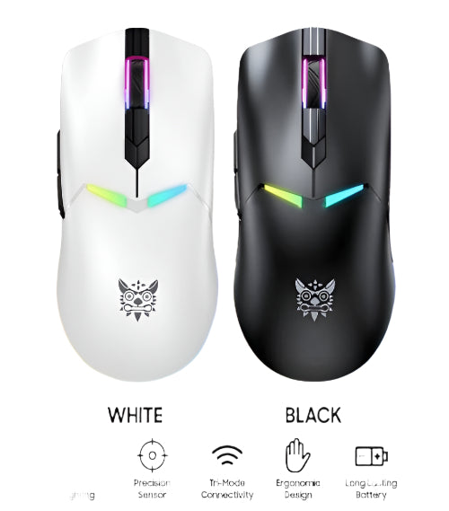 Onikuma Wireless Gaming Mouse Three Mode, Bluetooth & Wired, Black / White