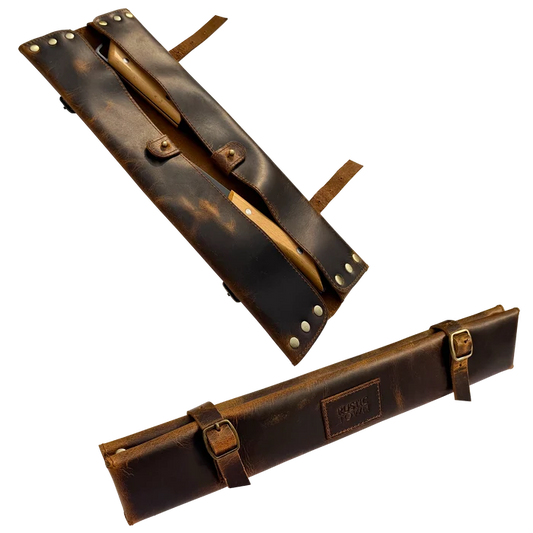 Pioneer Leather Chef's Knife Case Holder - 2 Knife Slots (Brown)
