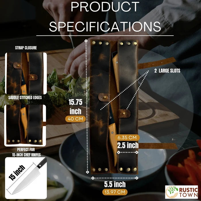 Pioneer Leather Chef's Knife Case Holder - 2 Knife Slots (Brown)
