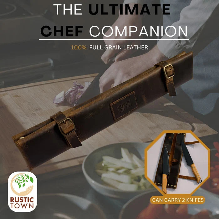 Pioneer Leather Chef's Knife Case Holder - 2 Knife Slots (Brown)