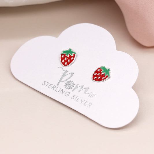 POM Sterling Silver Enamel Strawberry Earrings