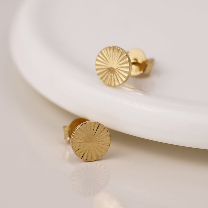 POM Sterling Silver Gold Plated Embossed Disc Earrings