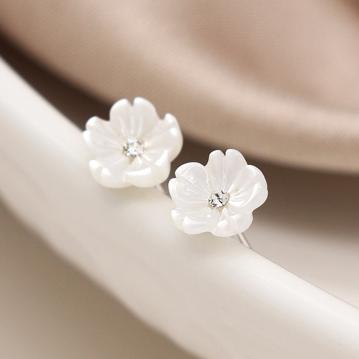POM Sterling Silver Mother Of Pearl Flower Stud Earrings