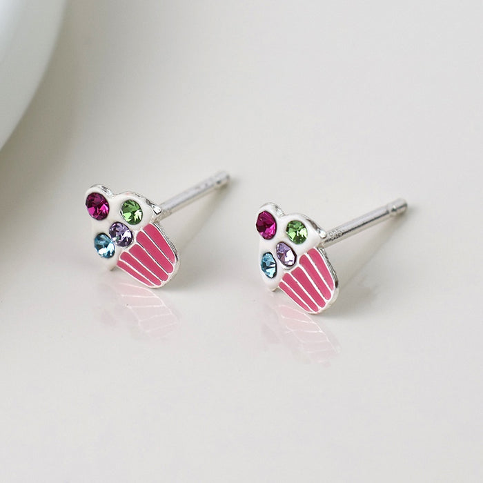 POM Sterling Silver Pink Cupcake Earrings