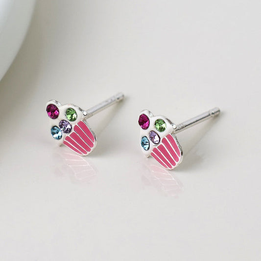 POM Sterling Silver Pink Cupcake Earrings