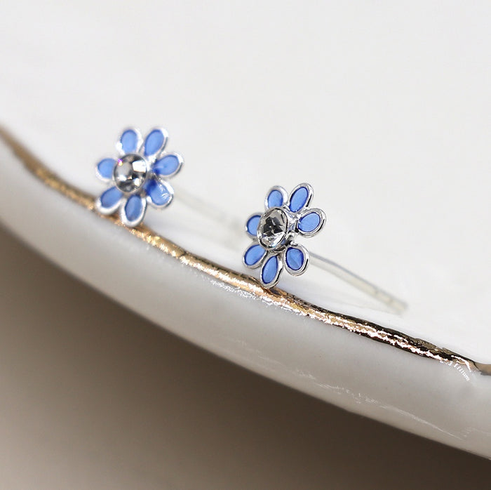 POM Sterling Silver Tiny Blue Flower Stud Earrings