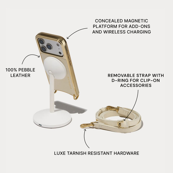 Rayna Chrome Crossbody Phone Case - Ivory/Chrome Gold