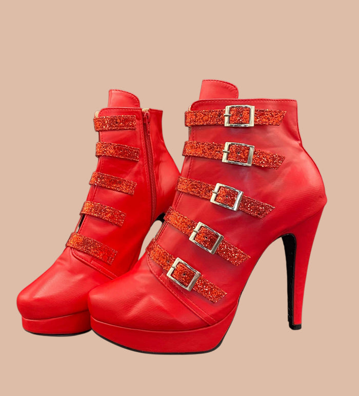 Red Boot with 5 glitter straps - UK 11