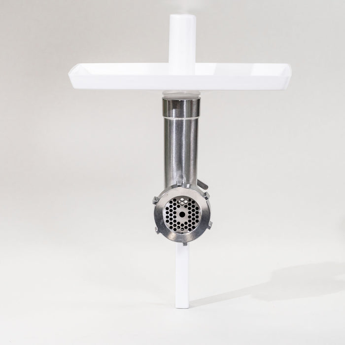 Bosch meat grinder attachment on a grey background