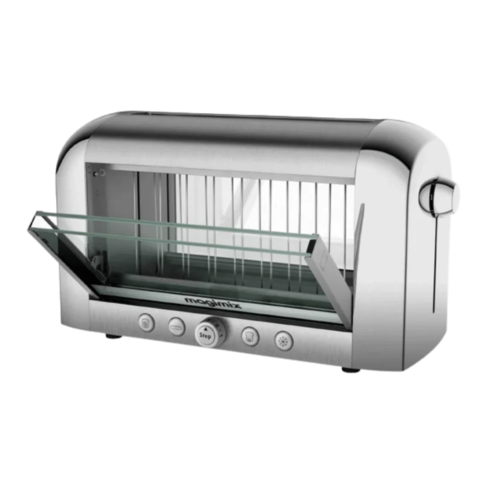 Magimix chrome vision toaster with it's window open