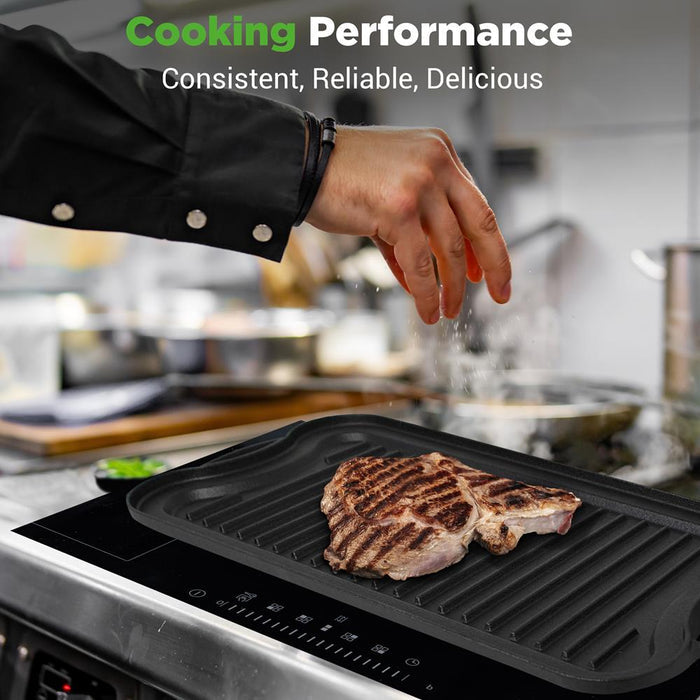 Reversible Cast Iron Griddle - Even Heat, Extra-Wide, Oven Safe