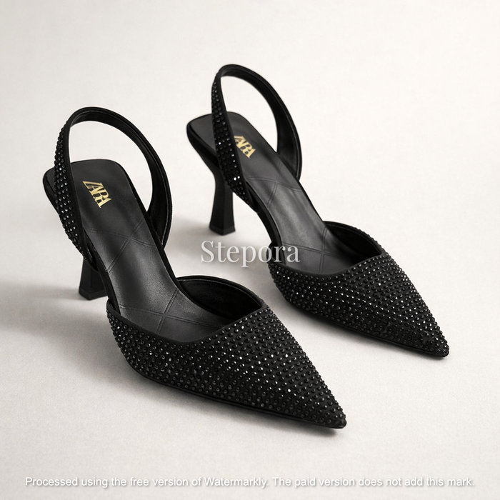 Rhinestone Pointed-Toe Slingback Heels