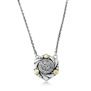 Samuel B. Sterling Silver and 18K Yellow Gold White Topaz Wave Necklace on 18" chain, is handcrafted in Bali by our skilled artisans. From our signature collection, Royal Bali™ featuring designs handcrafted using sterling silver, solid 18k gold accents and genuine gemstones.
