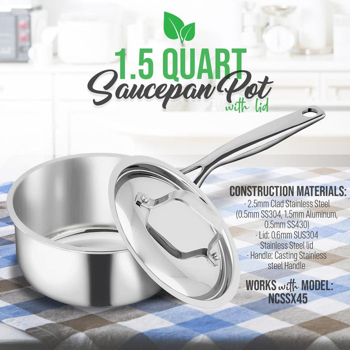 Saucepan Pot With Lid - Stainless Steel, Works With Model Number: Ncssx45