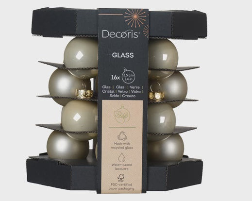 Set of 16 Shiny & Matt Mix Glass Baubles - Pearl